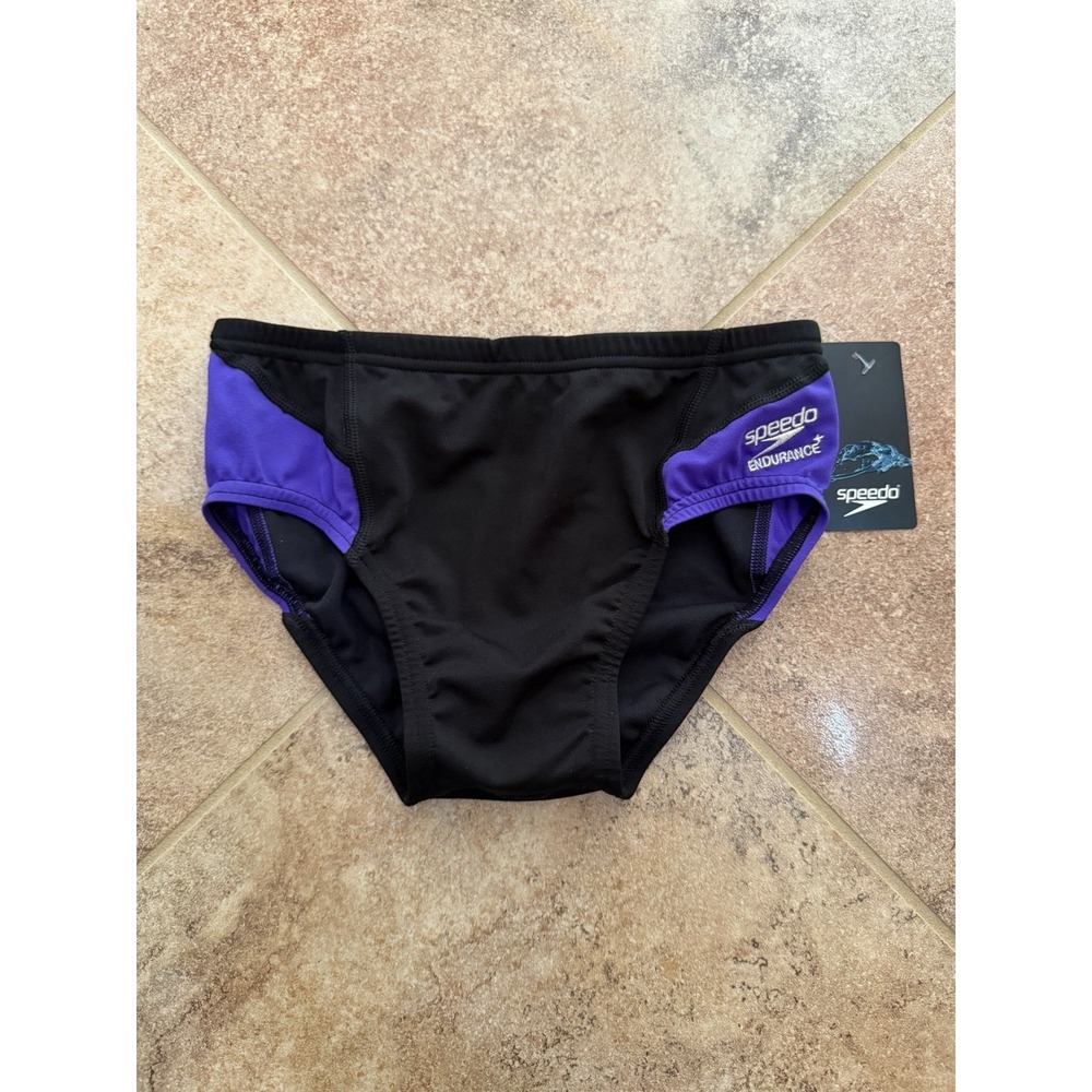 Men's Speedo Black & Purple Endurance+ Spark Splice Brief Size 28 NWT